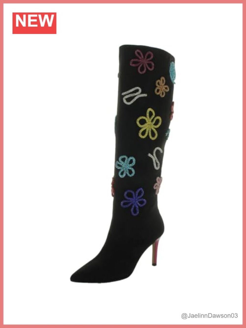 Embellished Point Toe Stiletto Knee High Boots Rhinestone Pull On